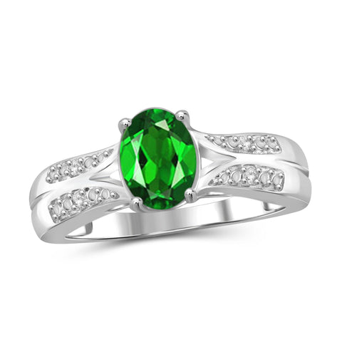 JewelonFire 1.15 Carat T.G.W. Chrome Diopside and 1/20 ctw White Diamond Sterling Silver Ring - Assorted Colors