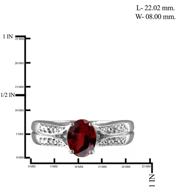 JewelonFire 1 1/2 Carat T.G.W. Garnet And 1/20 Carat T.W. White Diamond Sterling Silver Ring - Assorted Colors