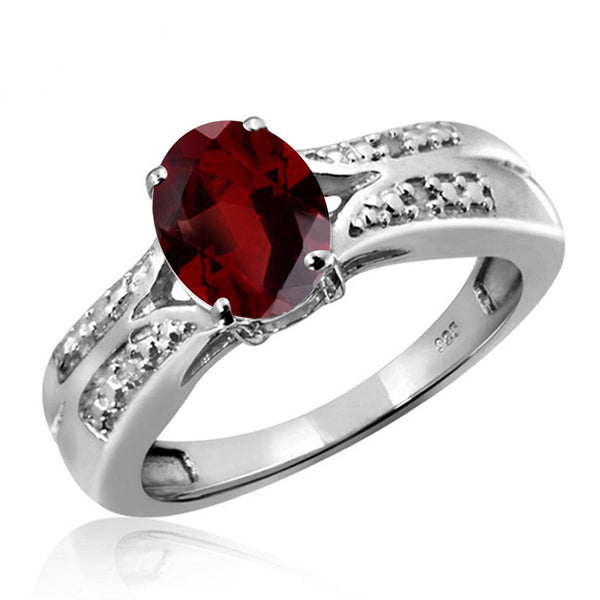 JewelonFire 1 1/2 Carat T.G.W. Garnet And 1/20 Carat T.W. White Diamond Sterling Silver Ring - Assorted Colors