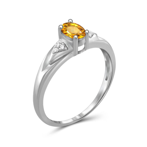 JewelonFire 1/2 Carat T.G.W. Citrine And 1/20 Carat T.W. White Diamond Sterling Silver Ring - Assorted Colors