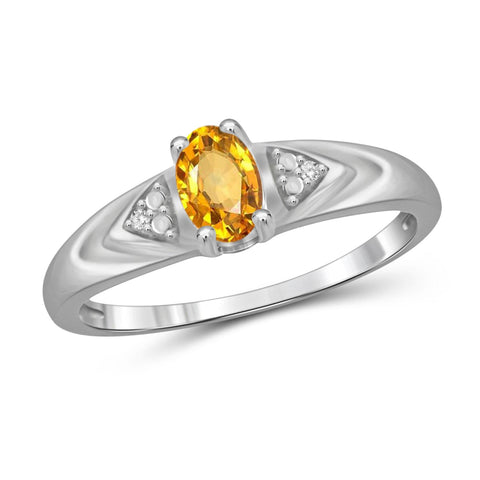 JewelonFire 1/2 Carat T.G.W. Citrine And 1/20 Carat T.W. White Diamond Sterling Silver Ring - Assorted Colors