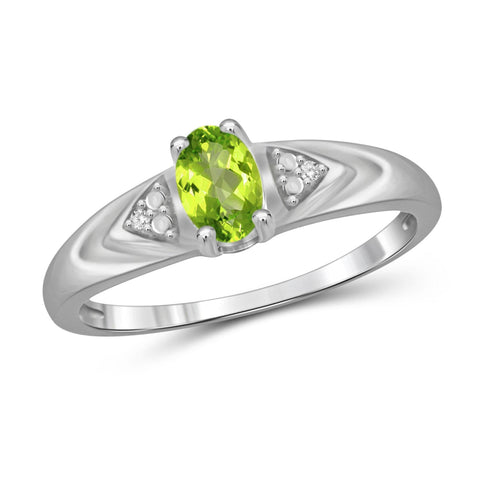 JewelonFire 1/2 Carat T.G.W. Peridot And 1/20 Carat T.W. White Diamond Sterling Silver Ring - Assorted Colors