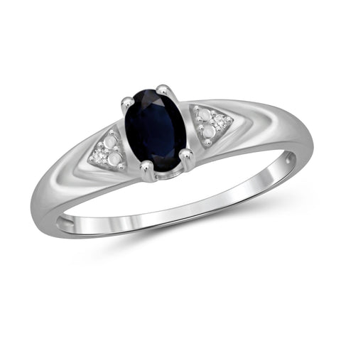 JewelonFire 0.60 Carat T.G.W. Sapphire and White Diamond Accent Sterling Silver Ring - Assorted Colors