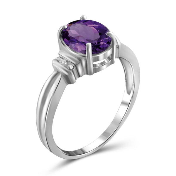 JewelonFire 1.60 Carat T.G.W. Amethyst and White Diamond Accent Sterling Silver Ring - Assorted Colors