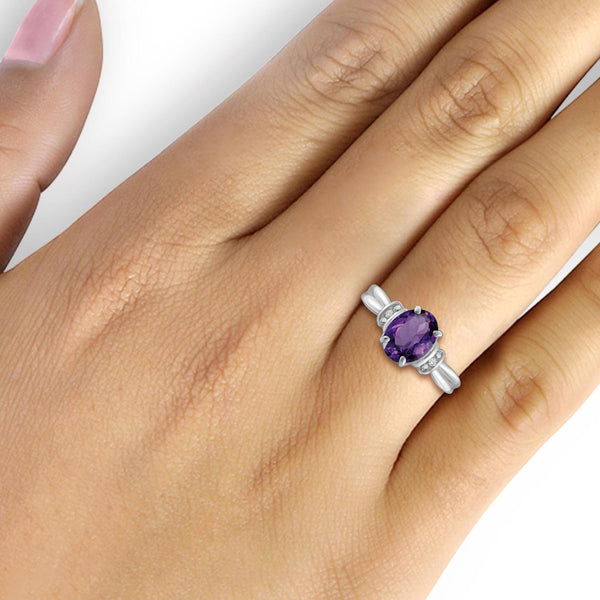 JewelonFire 1.60 Carat T.G.W. Amethyst and White Diamond Accent Sterling Silver Ring - Assorted Colors