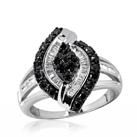 JewelonFire 1 Carat T.W. Black And White Diamond Sterling Silver Ring