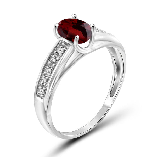 JewelonFire 1.00 Carat T.G.W. Garnet And 1/20 Carat T.W. White Diamond Sterling Silver Ring - Assorted Colors