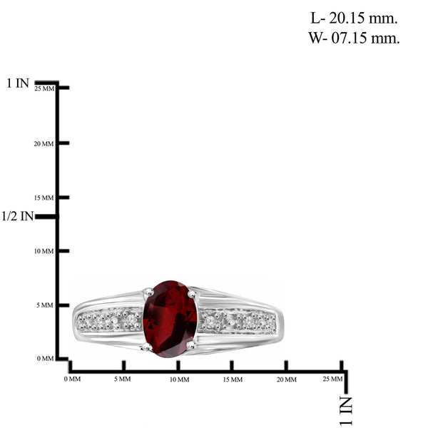 JewelonFire 1.00 Carat T.G.W. Garnet And 1/20 Carat T.W. White Diamond Sterling Silver Ring - Assorted Colors