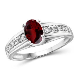 JewelonFire 1.00 Carat T.G.W. Garnet And 1/20 Carat T.W. White Diamond Sterling Silver Ring - Assorted Colors