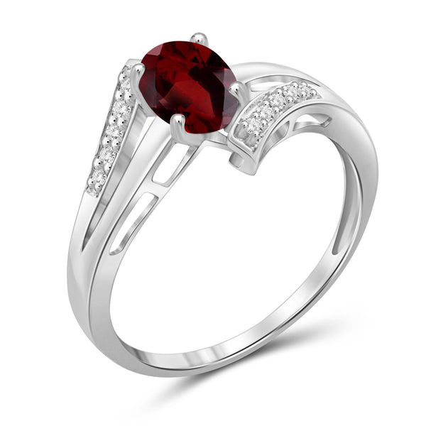 JewelonFire 1.00 Carat T.G.W. Garnet And White Diamond Accent Sterling Silver Ring - Assorted Colors