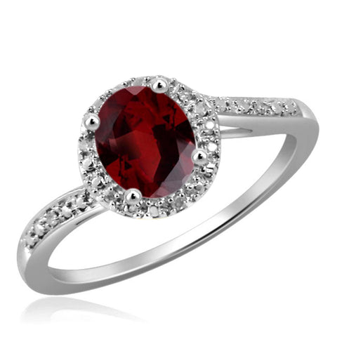 JewelonFire 1.00 Carat T.G.W. Garnet And 1/20 Carat T.W. White Diamond Sterling Silver Ring - Assorted Colors