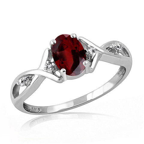 JewelonFire 1.00 Carat T.G.W. Garnet And White Diamond Accent Sterling Silver Ring - Assorted Colors