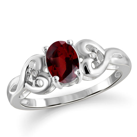 JewelonFire 1.00 Carat T.G.W. Garnet And White Diamond Accent Sterling Silver Ring - Assorted Colors