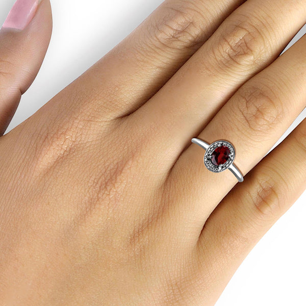 JewelonFire 1.00 Carat T.G.W. Garnet And White Diamond Accent Sterling Silver Ring - Assorted Colors