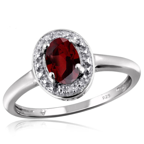 JewelonFire 1.00 Carat T.G.W. Garnet And White Diamond Accent Sterling Silver Ring - Assorted Colors