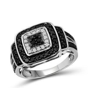 JewelonFire 1 Carat T.W. Black And White Diamond Sterling Silver Ring