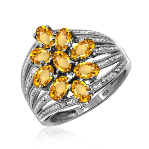 JewelonFire 2.00 Carat T.G.W. Citrine And White Diamond Accent Sterling Silver Ring - Assorted Colors