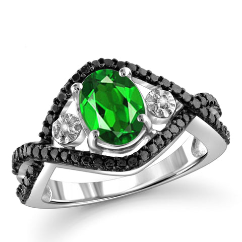 JewelonFire 1.15 Carat T.G.W. Chrome Diopside and White Diamond Accent Sterling Silver Ring - Assorted Colors