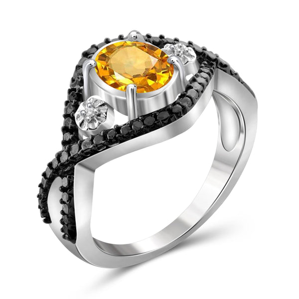 JewelonFire 1.00 Carat T.G.W. Citrine And White Diamond Accent Sterling Silver Ring - Assorted Colors