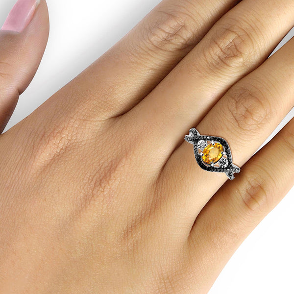 JewelonFire 1.00 Carat T.G.W. Citrine And White Diamond Accent Sterling Silver Ring - Assorted Colors