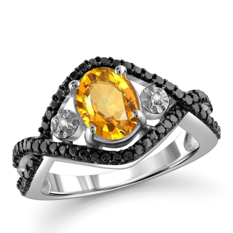 JewelonFire 1.00 Carat T.G.W. Citrine And White Diamond Accent Sterling Silver Ring - Assorted Colors