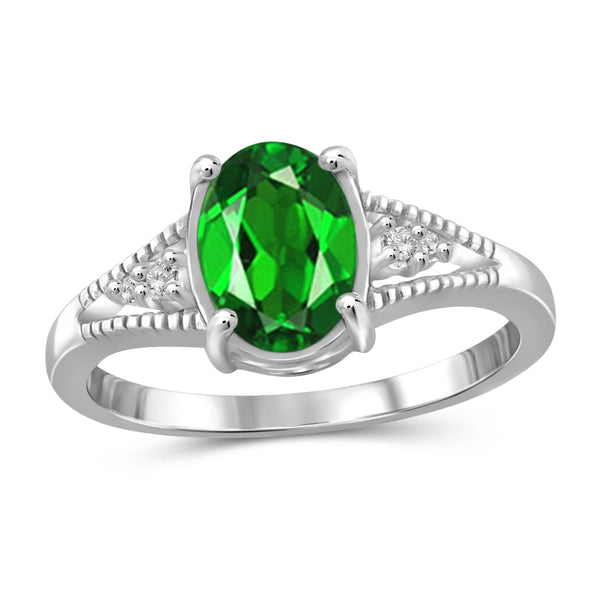 JewelonFire 1.15 Carat T.G.W. Chrome Diopside and 1/20 ctw White Diamond Sterling Silver Ring - Assorted Colors