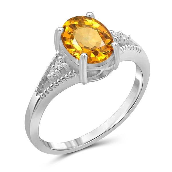 JewelonFire 1.00 Carat T.G.W. Citrine And 1/20 Carat T.W. White Diamond Sterling Silver Ring - Assorted Colors