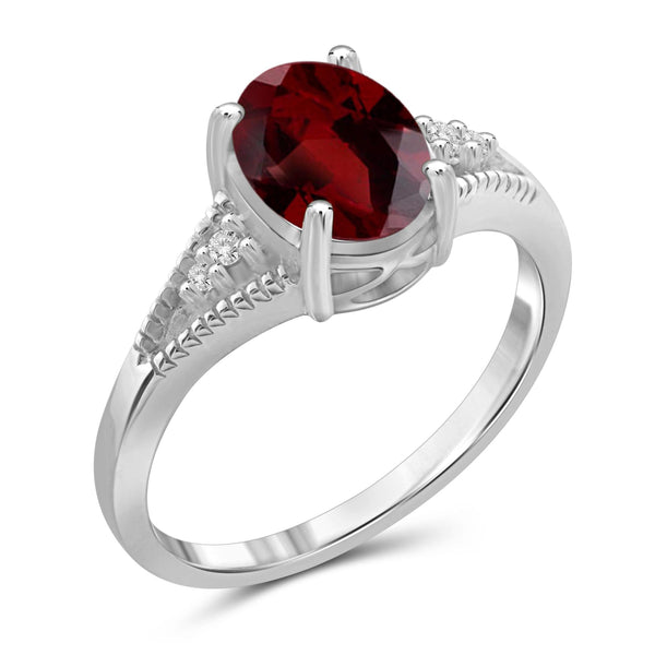 JewelonFire 1 1/2 Carat T.G.W. Garnet And 1/20 Carat T.W. White Diamond Sterling Silver Ring - Assorted Colors