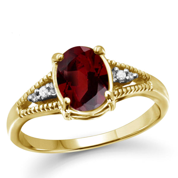 JewelonFire 1 1/2 Carat T.G.W. Garnet And 1/20 Carat T.W. White Diamond Sterling Silver Ring - Assorted Colors