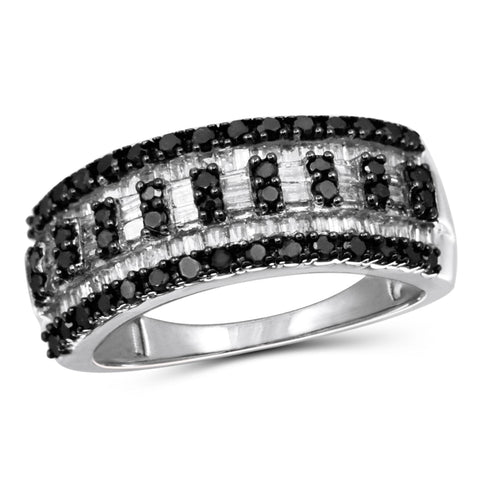 JewelonFire 1 Carat T.W. Black And White Diamond Sterling Silver Ring