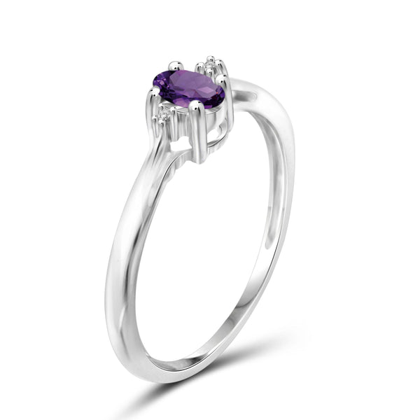 JewelonFire 1/4 Carat T.G.W. Amethyst And White Diamond Accent Sterling Silver Ring - Assorted Colors