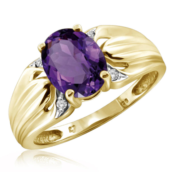 JewelonFire 1.60 Carat T.G.W. Amethyst And 1/20 Carat T.W. White Diamond Sterling Silver Ring - Assorted Colors