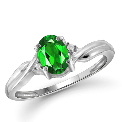 JewelonFire 0.80 Carat T.G.W. Chrome Diopside and White Diamond Accent Sterling Silver Ring - Assorted Colors