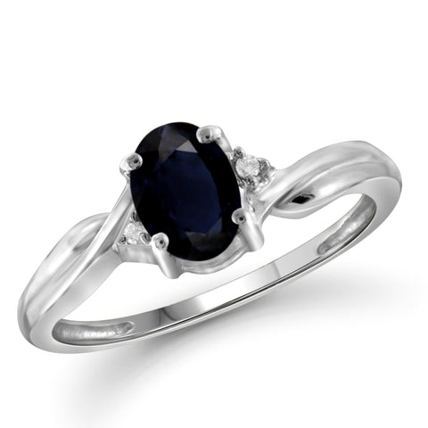 JewelonFire 1.00 Carat T.G.W. Sapphire and White Diamond Accent Sterling Silver Ring - Assorted Colors