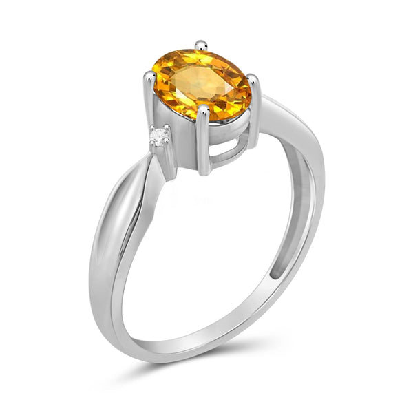 JewelonFire 1.00 Carat T.G.W. Citrine And White Diamond Accent Sterling Silver Ring - Assorted Colors