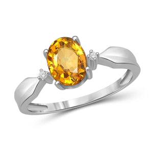 JewelonFire 1.00 Carat T.G.W. Citrine And White Diamond Accent Sterling Silver Ring - Assorted Colors