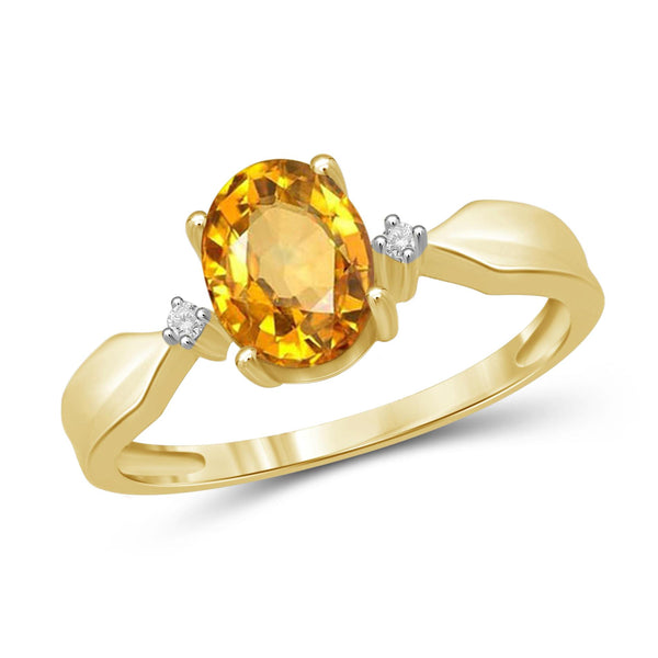 JewelonFire 1.00 Carat T.G.W. Citrine And White Diamond Accent Sterling Silver Ring - Assorted Colors