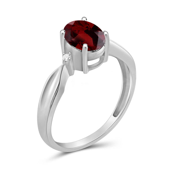 JewelonFire 1 1/2 Carat T.G.W. Garnet And White Diamond Accent Sterling Silver Ring - Assorted Colors