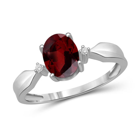 JewelonFire 1 1/2 Carat T.G.W. Garnet And White Diamond Accent Sterling Silver Ring - Assorted Colors