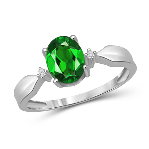 JewelonFire 1.15 Carat T.G.W. Chrome Diopside and White Diamond Accent Sterling Silver Ring - Assorted Colors