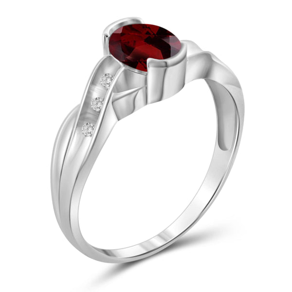 JewelonFire 1.00 Carat T.G.W. Garnet And White Diamond Accent Sterling Silver Ring - Assorted Colors