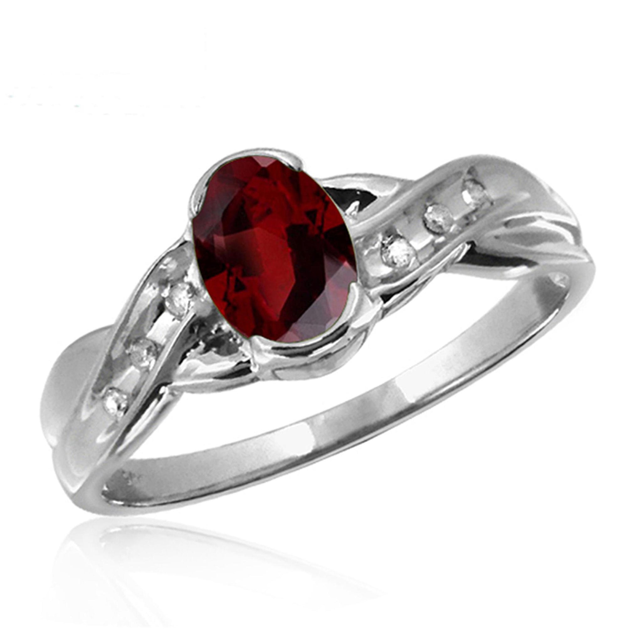 JewelonFire 1.00 Carat T.G.W. Garnet And White Diamond Accent Sterling Silver Ring - Assorted Colors