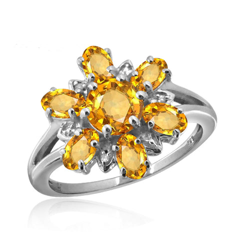 JewelonFire 2.00 Carat T.G.W. Citrine And White Diamond Accent Sterling Silver Ring - Assorted Colors