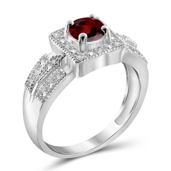 JewelonFire 1/2 Carat T.G.W. Garnet and White Diamond Accent Sterling Silver Ring - Assorted Colors