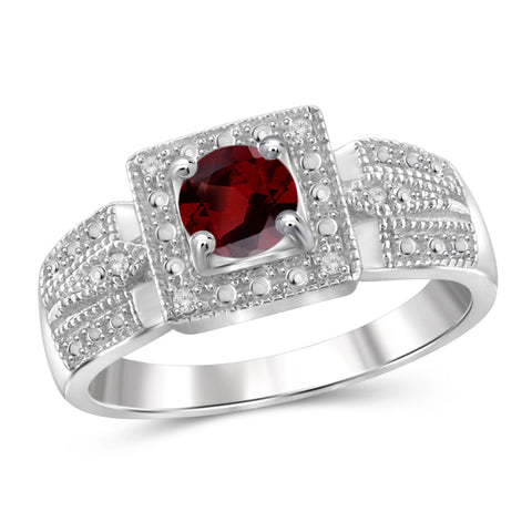 JewelonFire 1/2 Carat T.G.W. Garnet and White Diamond Accent Sterling Silver Ring - Assorted Colors