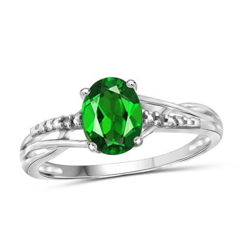 JewelonFire 1.15 Carat T.G.W. Chrome Diopside and White Diamond Accent Sterling Silver Ring - Assorted Colors