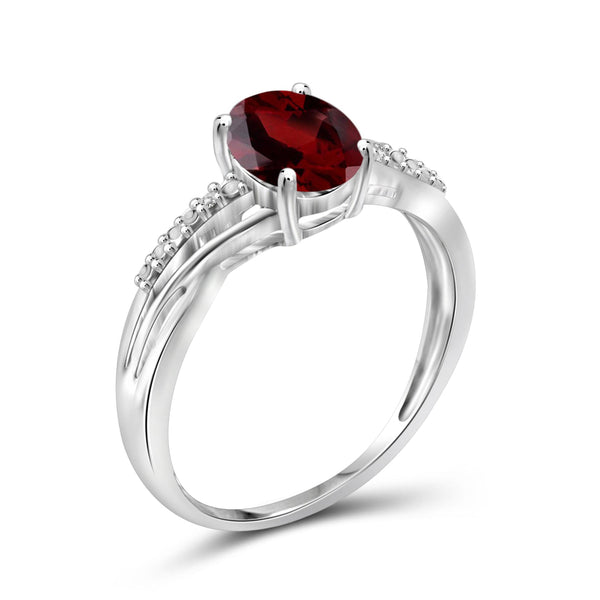 JewelonFire 1 1/2 Carat T.G.W. Garnet And White Diamond Accent Sterling Silver Ring - Assorted Colors