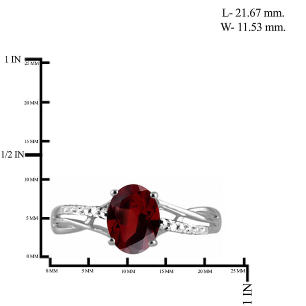 JewelonFire 1 1/2 Carat T.G.W. Garnet And White Diamond Accent Sterling Silver Ring - Assorted Colors