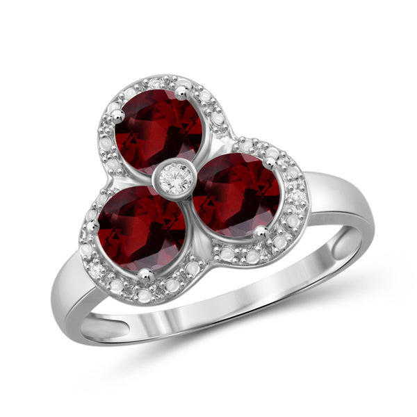 JewelonFire 1 3/4 Carat T.G.W. Garnet and White Diamond Accent Sterling Silver Ring - Assorted Colors