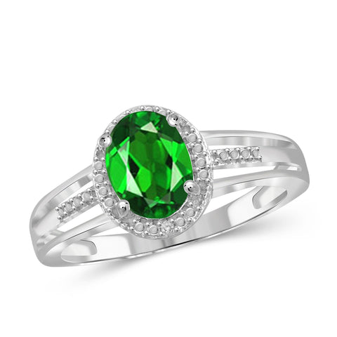 JewelonFire 1.15 Carat T.G.W. Chrome Diopside and White Diamond Accent Sterling Silver Ring - Assorted Colors